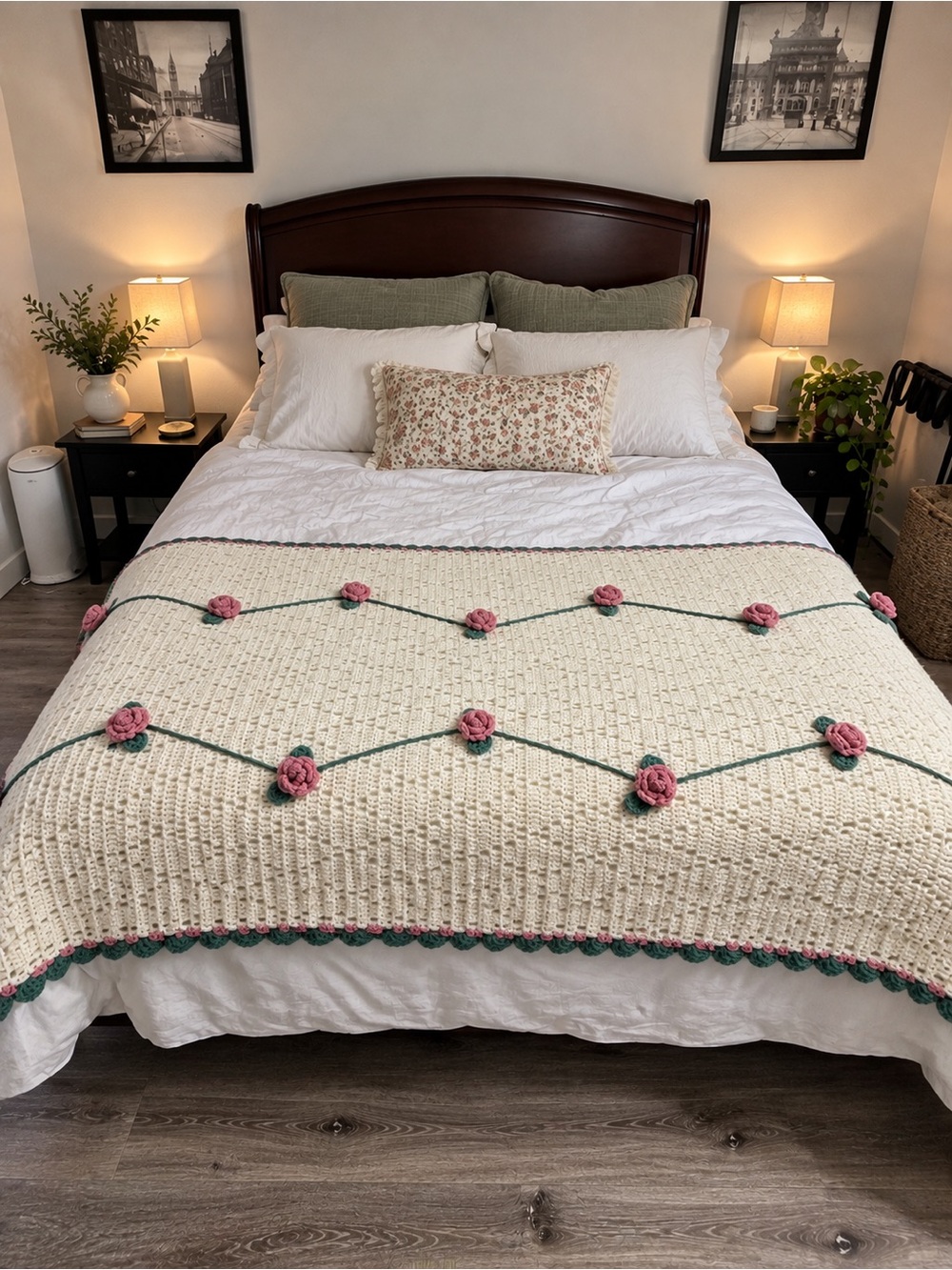 Crochet Rose Bedspread Coverlet Cottagecore Granny Chic Floral Twin 78x52